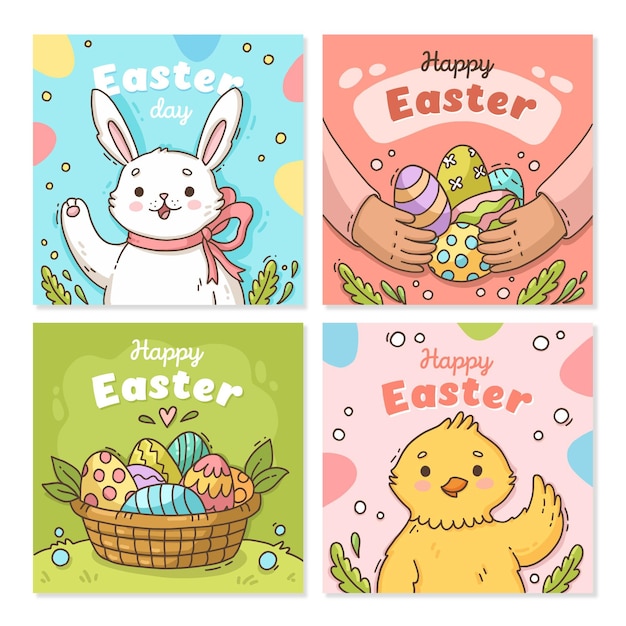 Hand-drawn collection of happy easter instagram posts