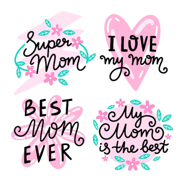 Free vector hand drawn collection of mother's day badges