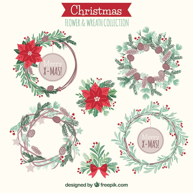 Бесплатное векторное изображение Ручная коллекция рождественских венков