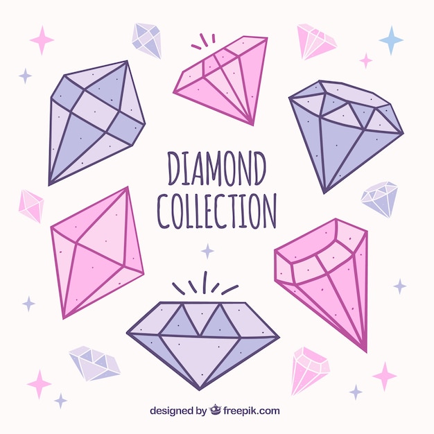 Бесплатное векторное изображение Ручной обращается коллекция драгоценных камней в розовых и фиолетовых тонах