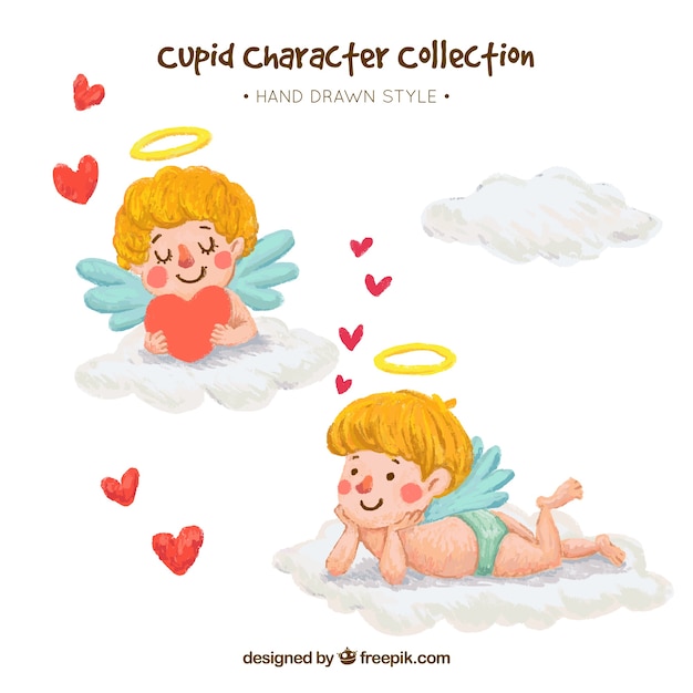 Hand-drawn collection of pensive cupid