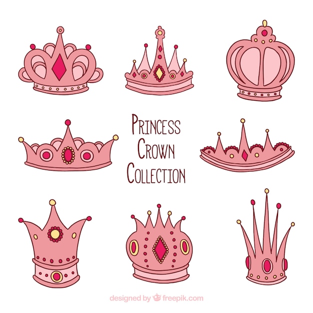 Vettore gratuito raccolta a mano di corone di principessa rosa