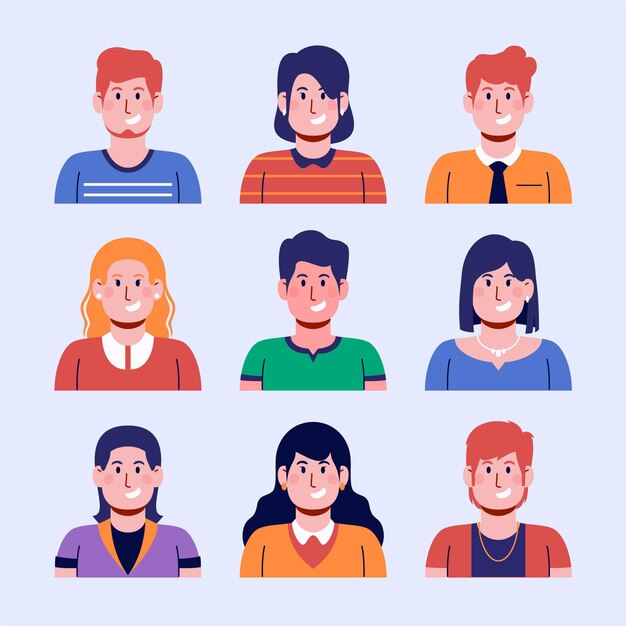 Hand drawn collection of profile icons for men and women