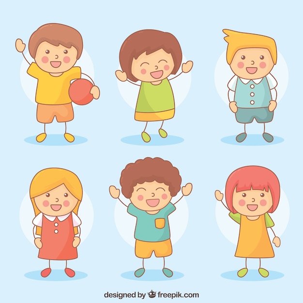 Free Vector hand-drawn collection of six smiling kids