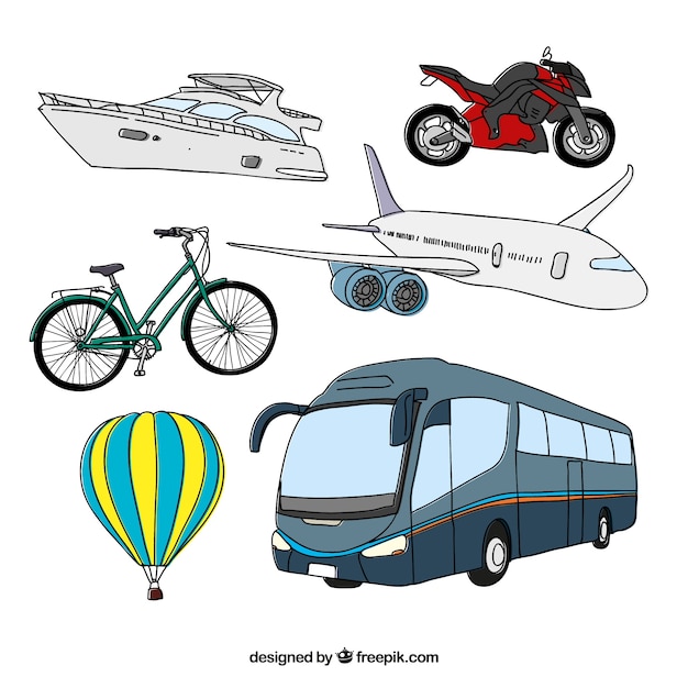 Free vector hand drawn collection of transport