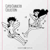 Free vector hand-drawn collection of two cupid characters