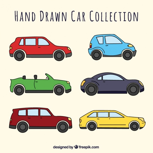 Free vector hand-drawn collection of vehicles with different designs