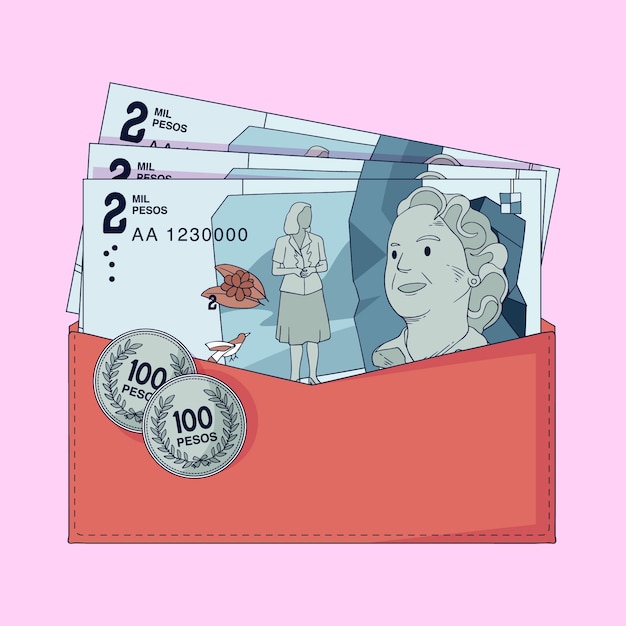 Нарисованная рукой иллюстрация банкнот колумбийского песо
