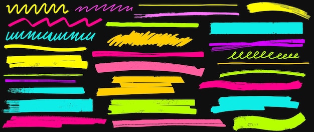 Hand drawn color highlighter pen lines underlines scribbles stripes or strokes brush