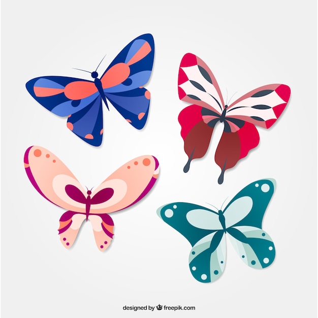 Free vector hand drawn colored butterflies flying together