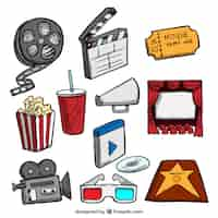 Free vector hand drawn colored film objects pack