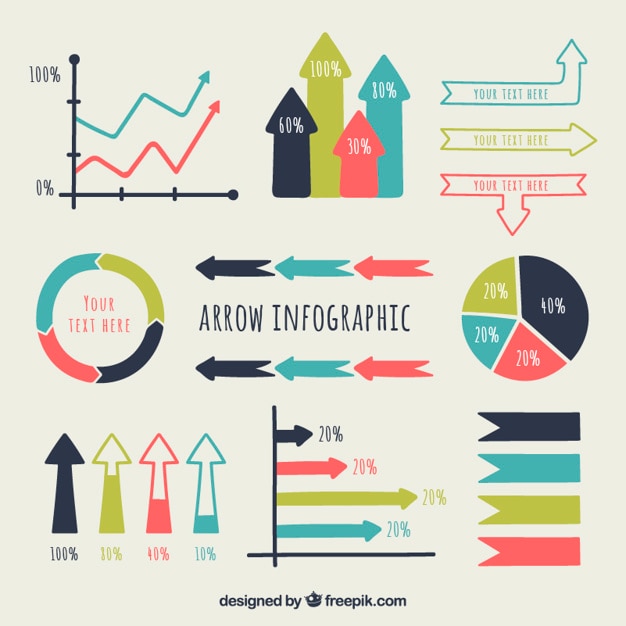 손으로 그린 색된 infographic 화살표