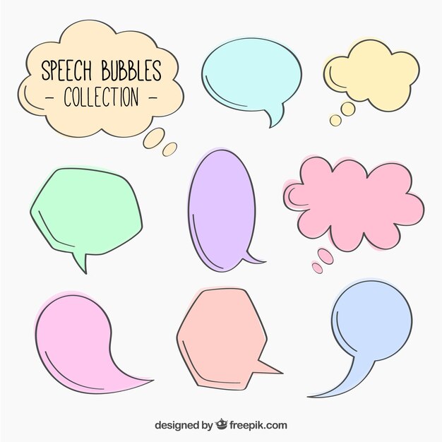Hand drawn colored speech bubbles set