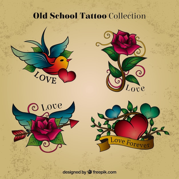 Free vector hand drawn colored tattoos