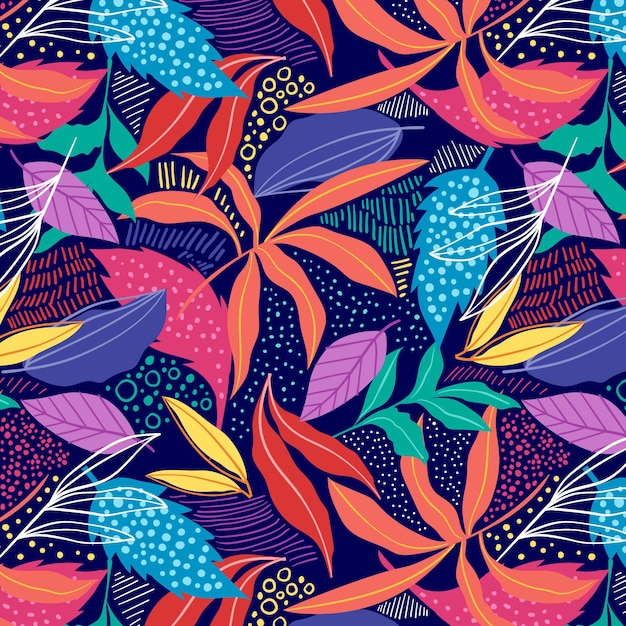 Hand drawn colorful abstract leaves pattern