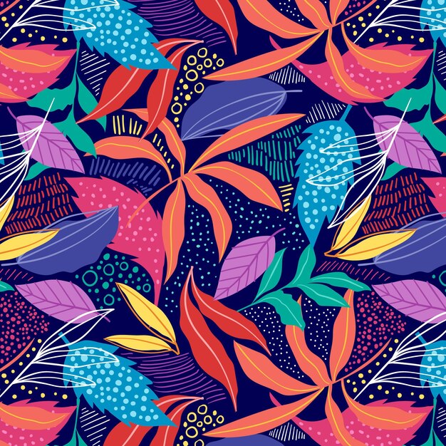 Hand drawn colorful abstract leaves pattern