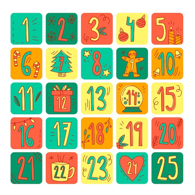 Hand drawn colorful advent calendar