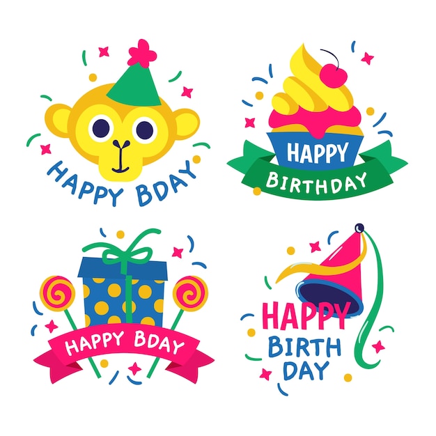 無料ベクター 手描きのカラフルな誕生日のロゴ