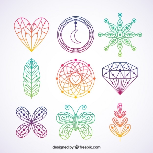 Free vector hand drawn colorful boho elements