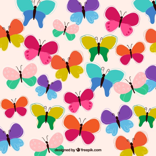 Hand drawn colorful butterflies background