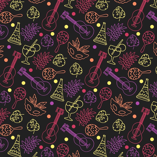 Hand drawn colorful carnival pattern on dark background