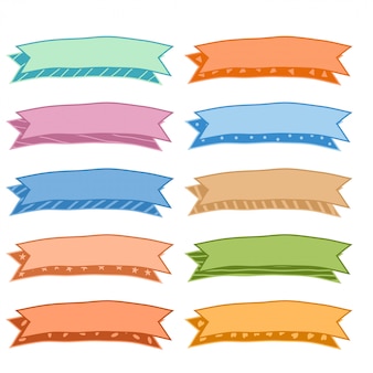 Hand drawn colorful classic ribbons set of ten
