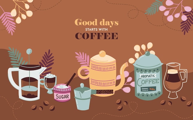 Free vector hand drawn colorful coffee background