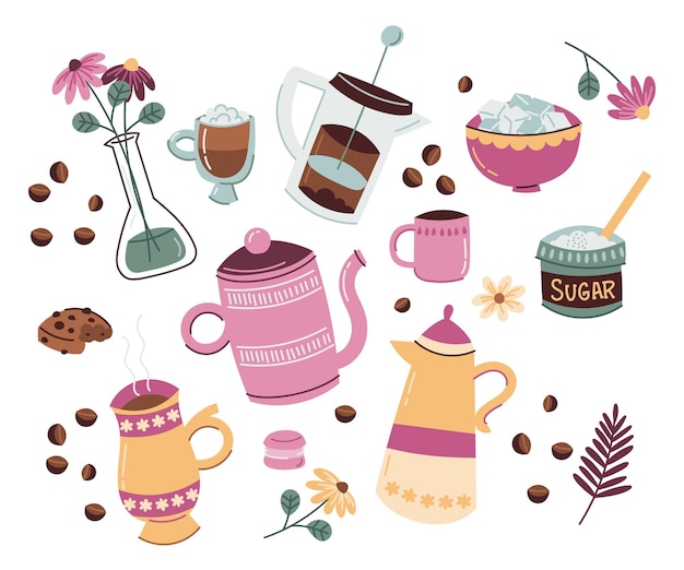 Free vector hand drawn colorful coffee element collection