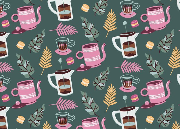 Hand drawn colorful coffee pattern