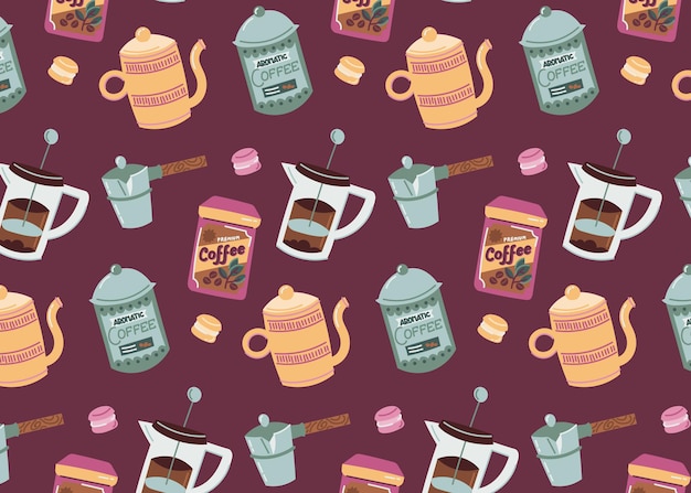 Hand drawn colorful coffee pattern