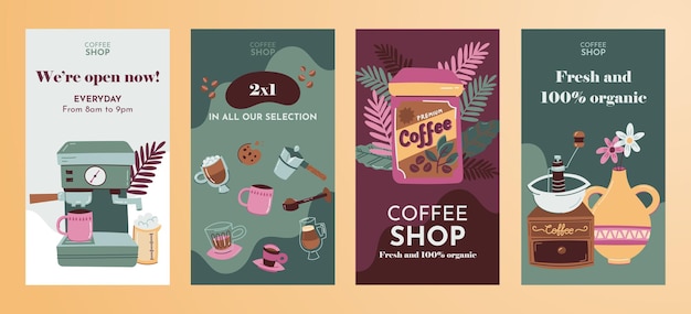 hand drawn colorful coffee shop opening instagram story collection