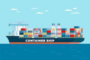 Free vector hand drawn colorful container ship