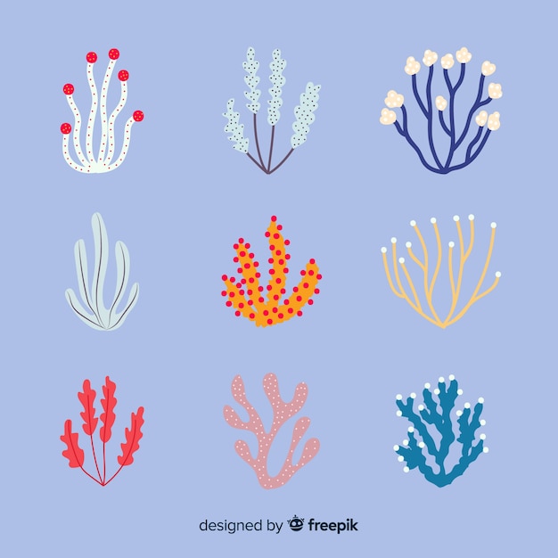 Бесплатное векторное изображение Нарисованная рукой красочная коллекция кораллов