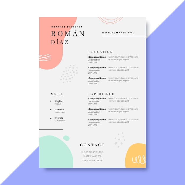 Hand drawn colorful design resumes