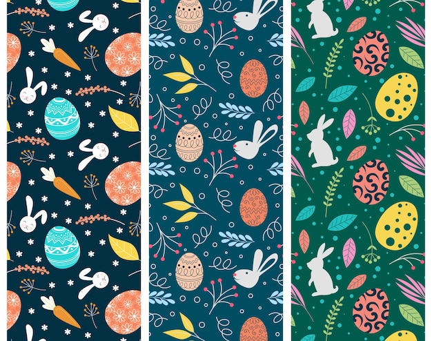 Hand drawn colorful easter pattern set