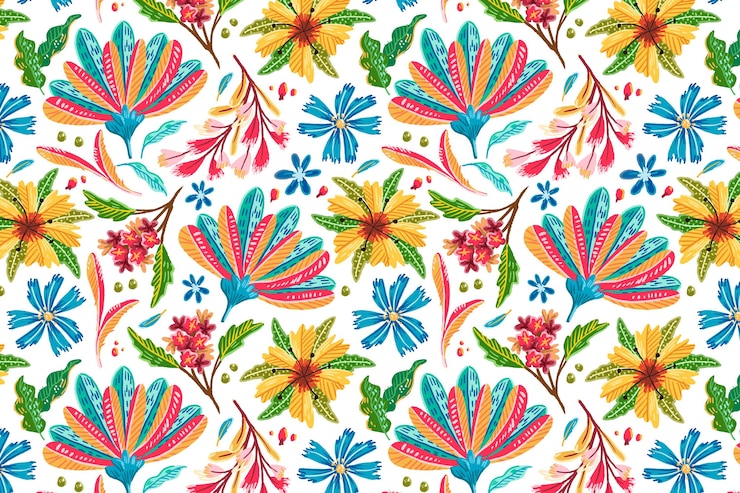 Free Vector hand drawn colorful exotic floral pattern background