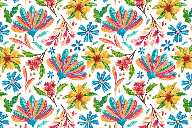 Hand drawn colorful exotic floral pattern background