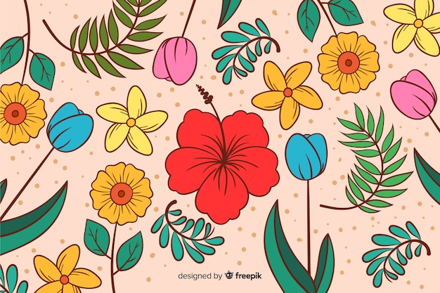 Hand drawn colorful floral background