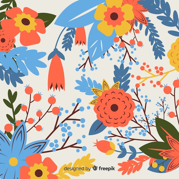 Hand drawn colorful floral background