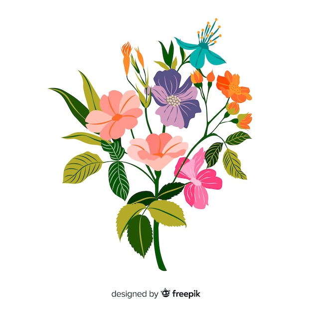 Hand drawn colorful floral branch