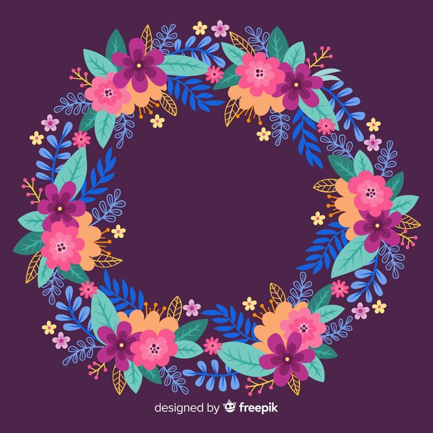 Hand drawn colorful floral wreath