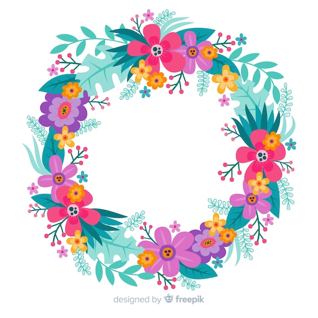 Hand drawn colorful floral wreath