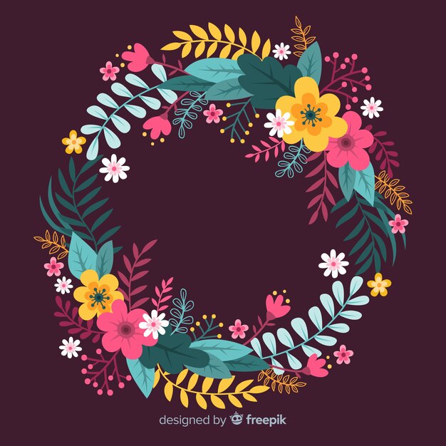 Hand drawn colorful floral wreath