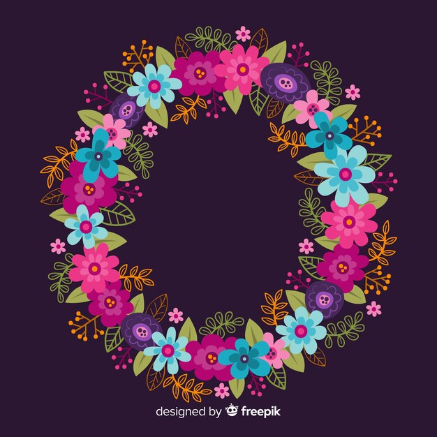 Hand drawn colorful floral wreath