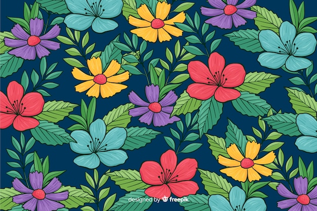 無料ベクター 手描きの色とりどりの花の背景