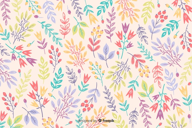 Hand drawn colorful flowers background