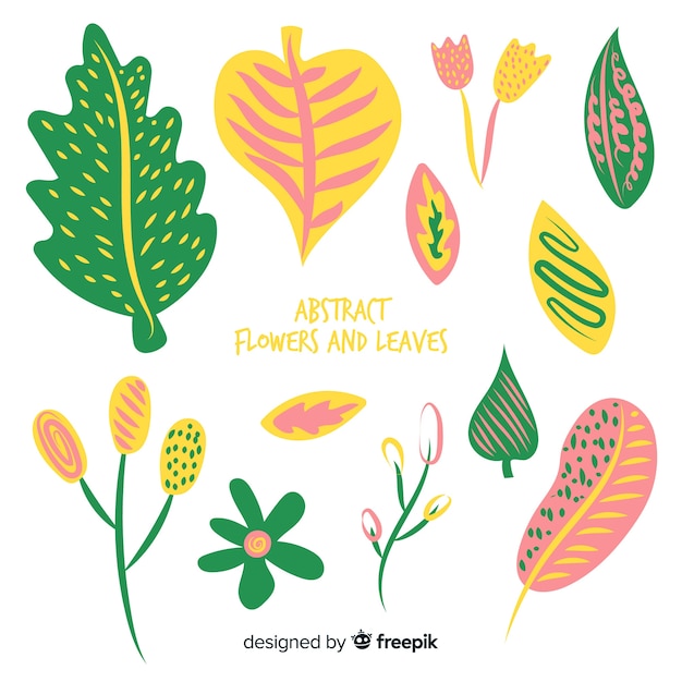 Hand drawn colorful flowers and leaves collection