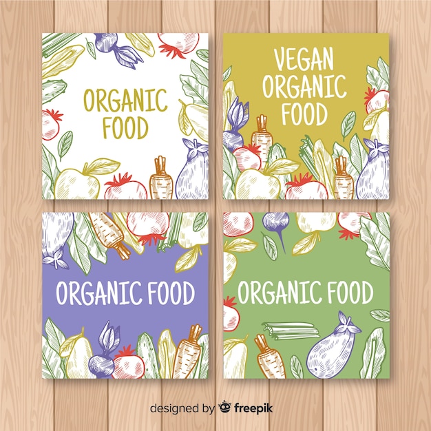 Hand drawn colorful fresh food card collection