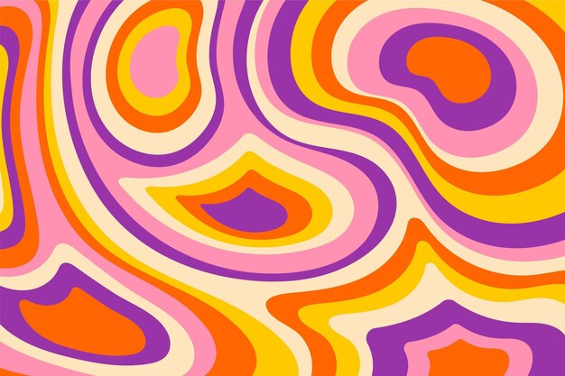 Hand drawn colorful groovy psychedelic background