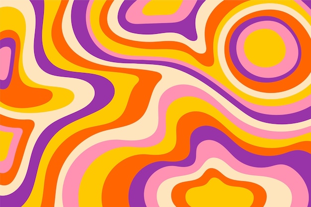 Hand drawn colorful groovy psychedelic background